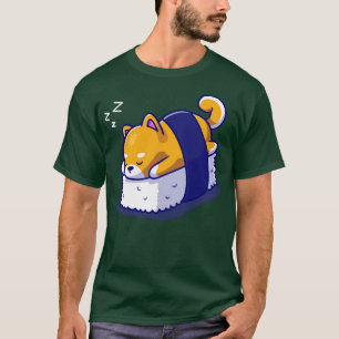 Cute Shiba Inu Dog Sleeping On Sushi Cartoon T-Shirt