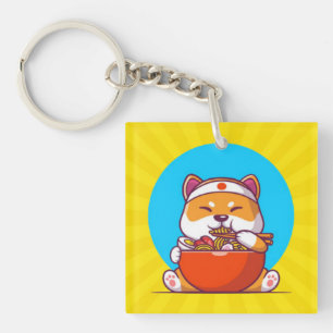 Cute Shiba Inu Eating Ramen Noodle Cartoon-23054 Key Ring
