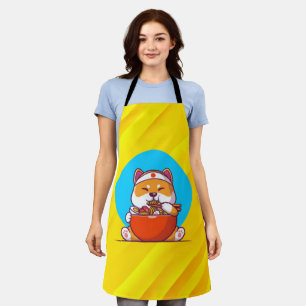 Cute Shiba Inu Eating Ramen Noodle Cartoon Apron