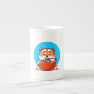 Cute Shiba Inu Eating Ramen Noodle Cartoon Bone China Mug