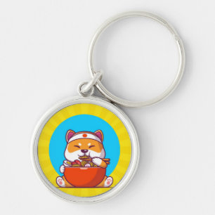 Cute Shiba Inu Eating Ramen Noodle Cartoon Key Ring