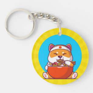 Cute Shiba Inu Eating Ramen Noodle Cartoon Key Ring