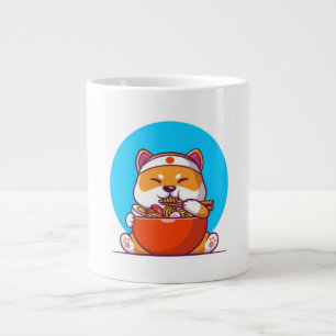 Cute Shiba Inu Eating Ramen Noodle Cartoon Large Coffee Mug