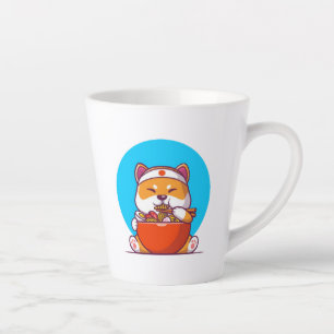 Cute Shiba Inu Eating Ramen Noodle Cartoon Latte Mug