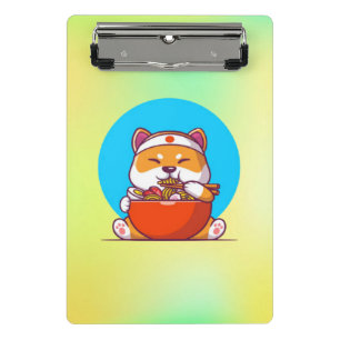 Cute Shiba Inu Eating Ramen Noodle Cartoon Mini Clipboard