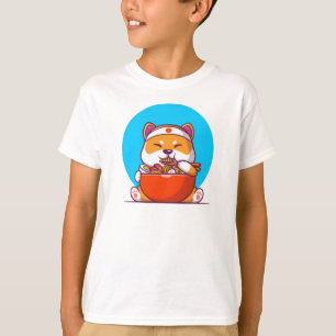 Cute Shiba Inu Eating Ramen Noodle Cartoon T-Shirt