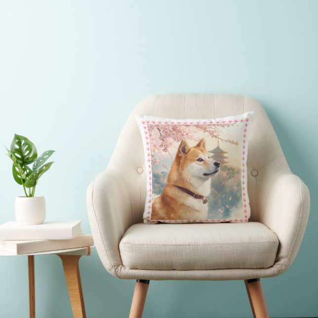 Cute Shiba Inu hand-drawn illustration with cherry Cushion (Chair)