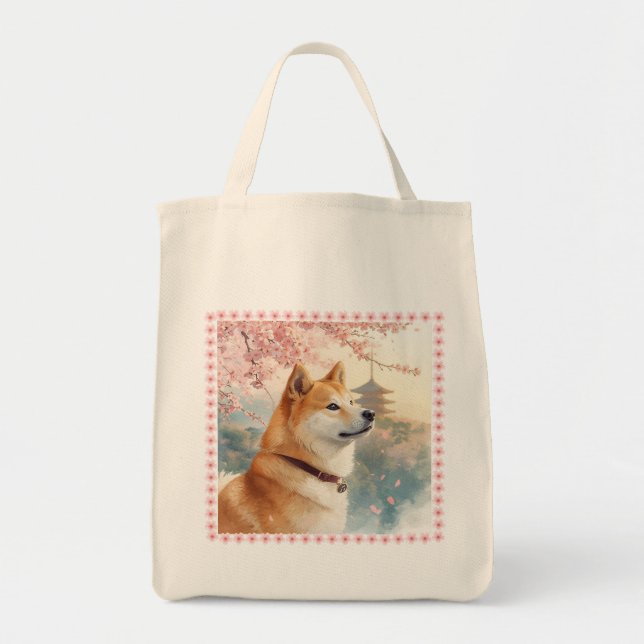 Cute Shiba Inu Hand-Drawn Style Illustration Cherr Tote Bag (Front)