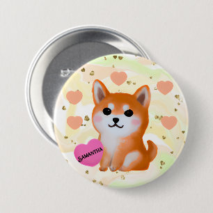 Cute Shiba Inu Hearts For Dog Lover 7.5 Cm Round Badge