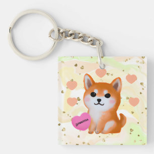Cute Shiba Inu Hearts   For Dog Lover Key Ring