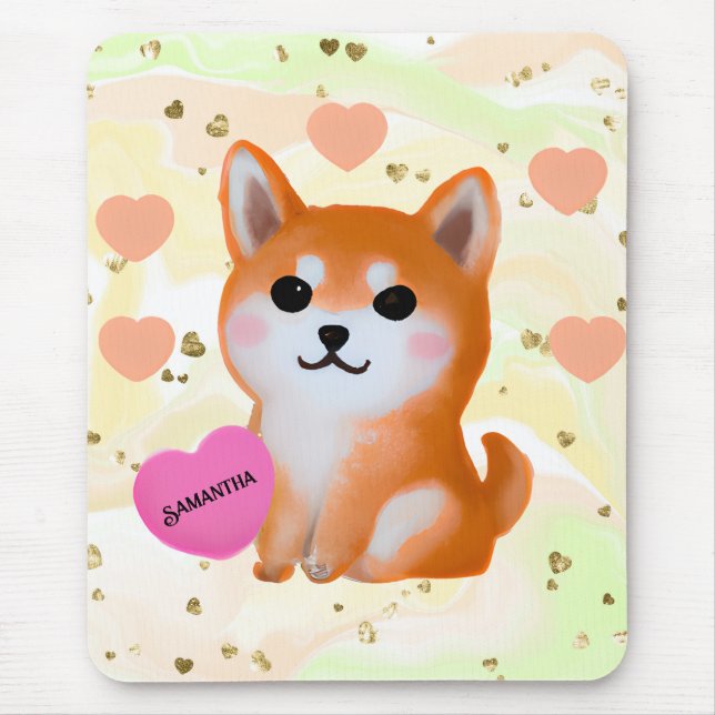 Cute Shiba Inu Hearts | For Dog Lover Mouse Pad (Front)