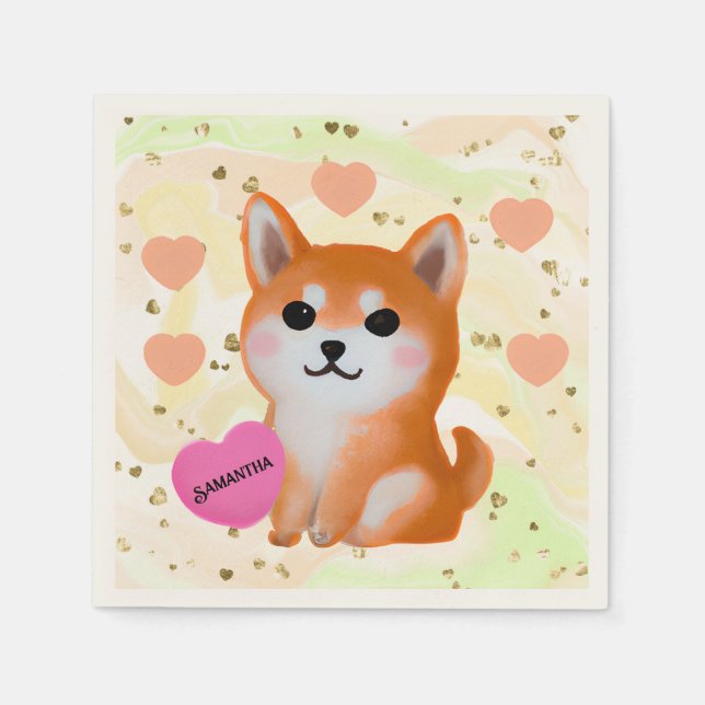 Cute Shiba Inu Hearts | For Dog Lover Napkin (Front)
