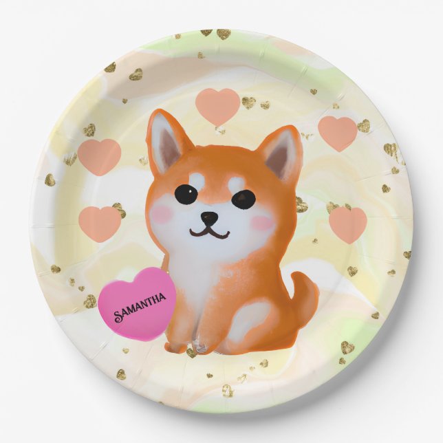 Cute Shiba Inu Hearts | For Dog Lover Paper Plate (Front)