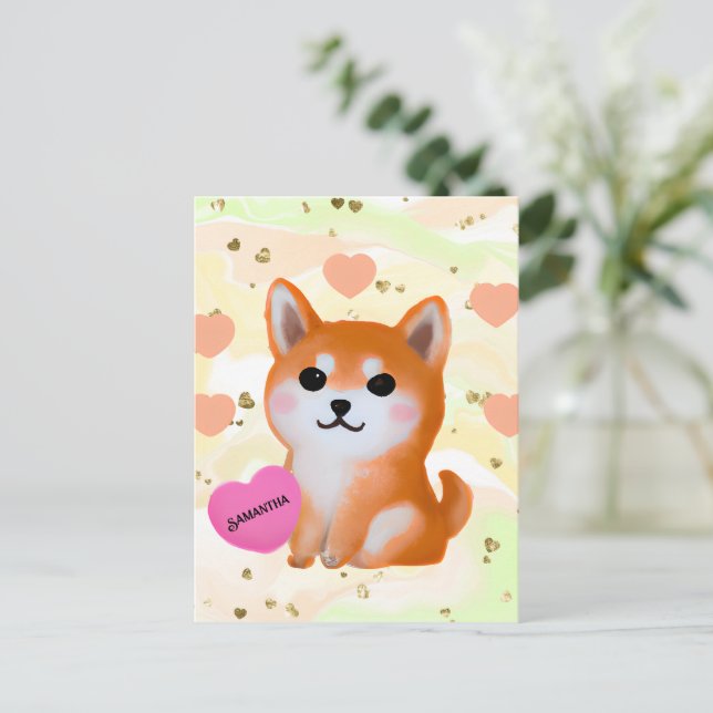 Cute Shiba Inu Hearts | For Dog Lover Postcard (Standing Front)