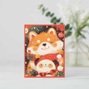 Cute Shiba Inu Hugging Panda Plush Holiday Postcard