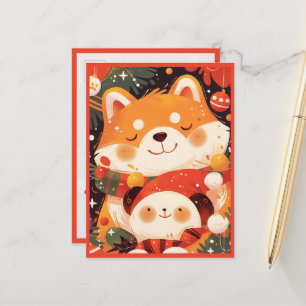 Cute Shiba Inu Hugging Panda Plush Postcard