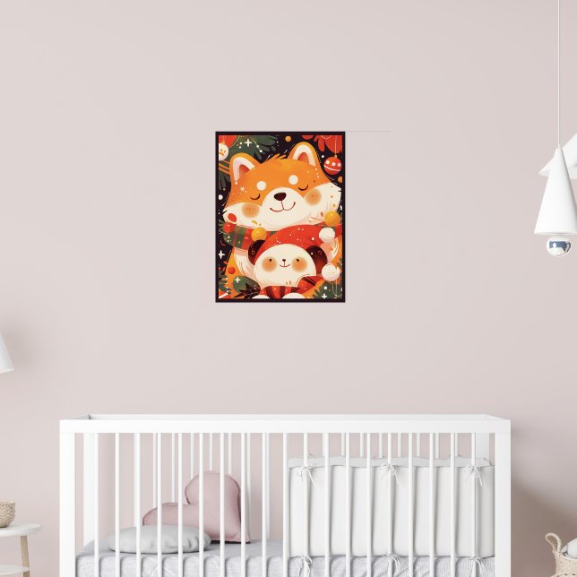 Cute Shiba Inu Hugging Panda Plush Poster (Nursery 2)