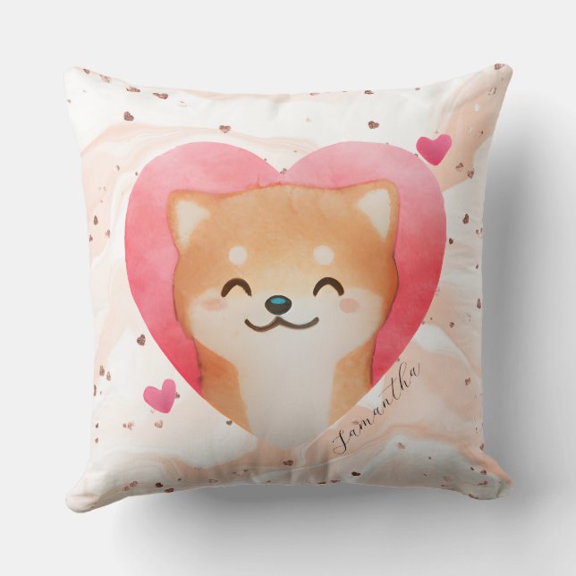 Cute Shiba Inu in a Heart Cushion (Back)