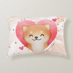 Cute Shiba Inu in a Heart Decorative Cushion