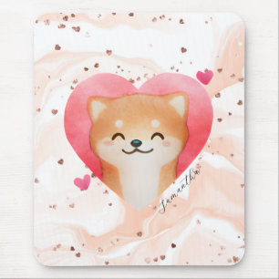 Cute Shiba Inu in a Heart Mouse Pad