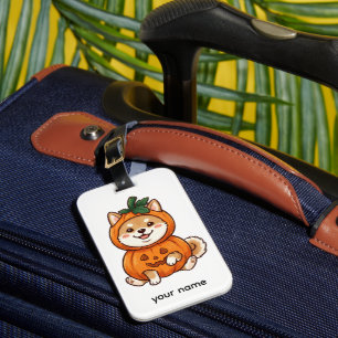 Cute Shiba Inu Pumpkin Costume Halloween Dog Illus Luggage Tag