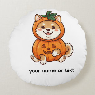 Cute Shiba Inu Pumpkin Costume Halloween Dog Illus Round Cushion