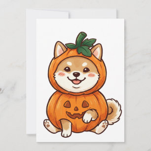 Cute Shiba Inu Pumpkin Costume Halloween Dog Illus Thank You Card