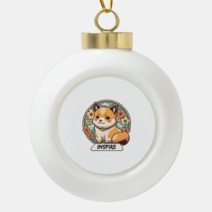 Cute Shiba Inu Pup Ceramic Ball Christmas Ornament