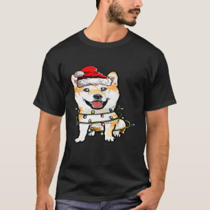 Cute Shiba Inu Santa Christmas Tree Lights Xmas T-Shirt