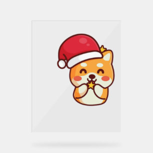 Cute Shiba Inu Smiling with Xmas Hat   Acrylic Sign