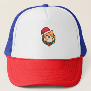 Cute Shiba Inu Smiling with Xmas Hat Active