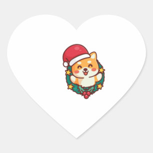 Cute Shiba Inu Smiling with Xmas Hat Active Heart Sticker