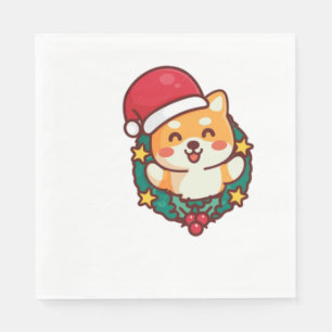 Cute Shiba Inu Smiling with Xmas Hat Active  Napkin