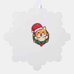 Cute Shiba Inu Smiling with Xmas Hat Active Tree Decoration Card