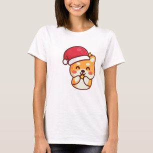 Cute Shiba Inu Smiling with Xmas Hat T-Shirt