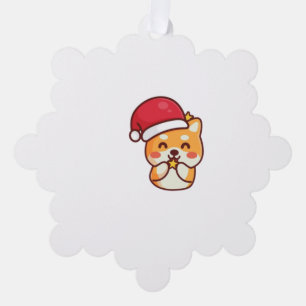 Cute Shiba Inu Smiling with Xmas Hat Tree Decoration Card