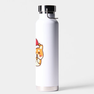 Cute Shiba Inu Smiling with Xmas Hat Water Bottle