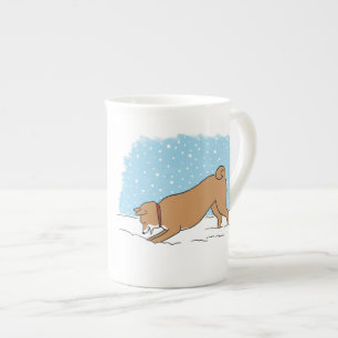 Cute Shiba Inu Snow Dog Holiday Bone China Mug