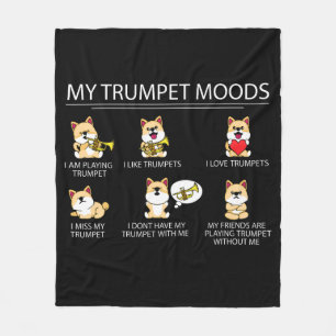 Cute Shiba Inu Trumpet Player Gift Kids Jazz Music Fleece Blanket