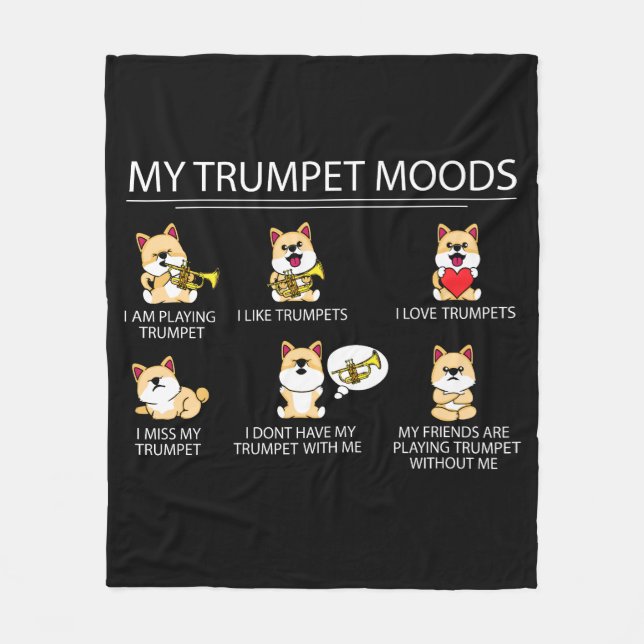 Cute Shiba Inu Trumpet Player Gift Kids Jazz Music Fleece Blanket (Front)