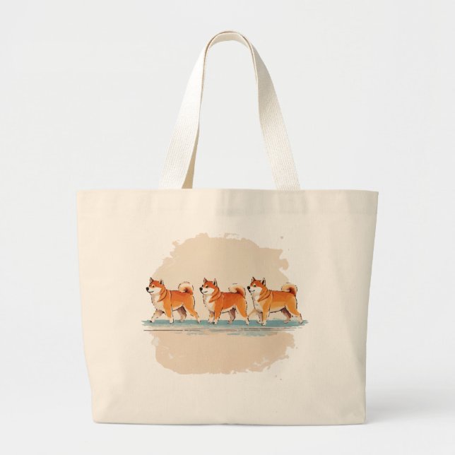 cute shiba inu walking in line t-shirt large tote bag (Front)