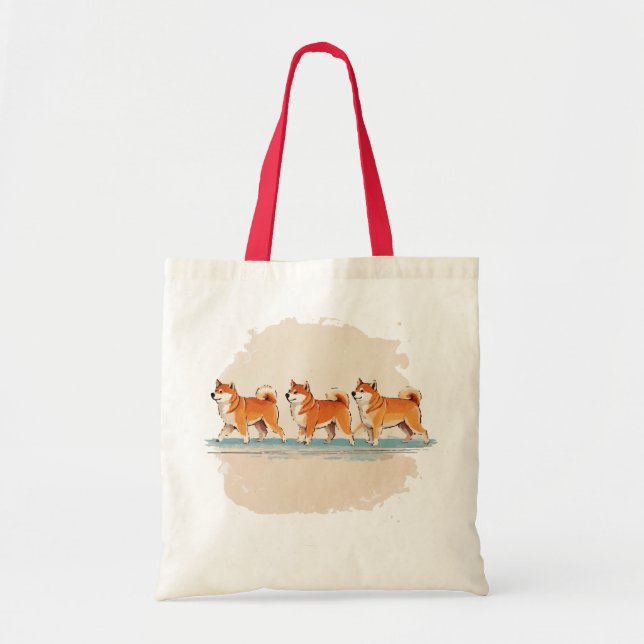 cute shiba inu walking in line t-shirt tote bag (Front)