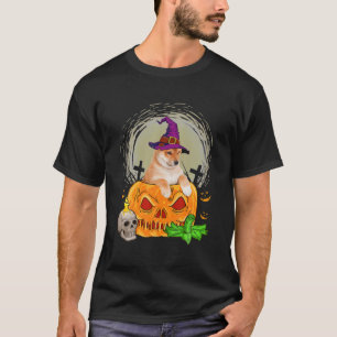 Cute Shiba Inu Witch Pumpkin Halloween Dog Lover T-Shirt