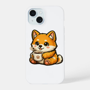 Cute Shiba Inu with Coffee – Cosy Dog Illustration iPhone 15 Case