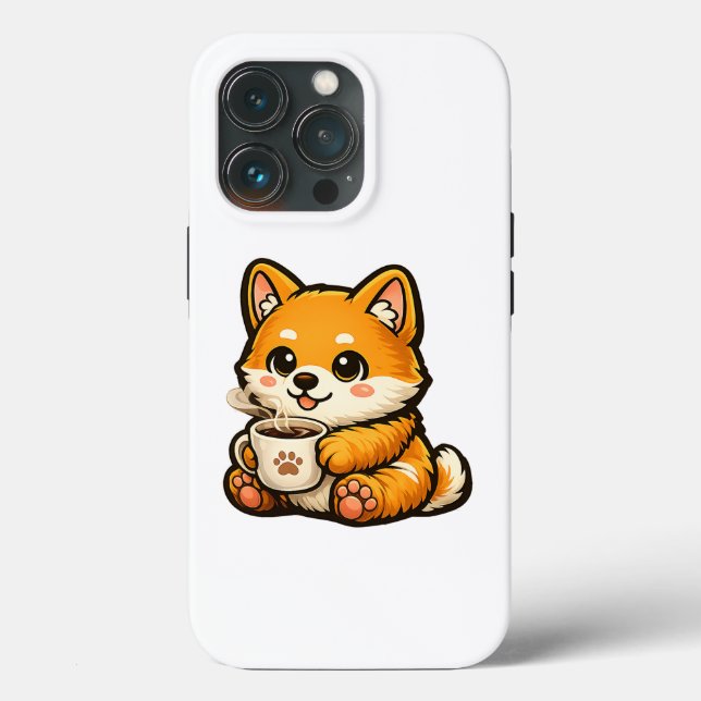 Cute Shiba Inu with Coffee – Cozy Dog Illustration Case-Mate iPhone Case (Back)