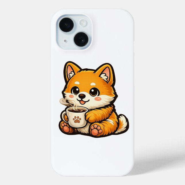 Cute Shiba Inu with Coffee – Cozy Dog Illustration Case-Mate iPhone Case (Back)