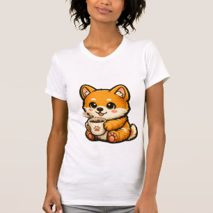 Cute Shiba Inu with Coffee – Cozy Dog Illustration T-Shirt