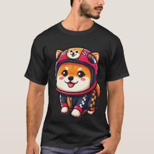 Cute Shiba Inu With Helmet for Racing Car funny T-Shirt