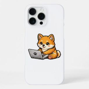Cute Shiba Inu with Laptop – Cosy Dog Illustration iPhone 16 Pro Max Case