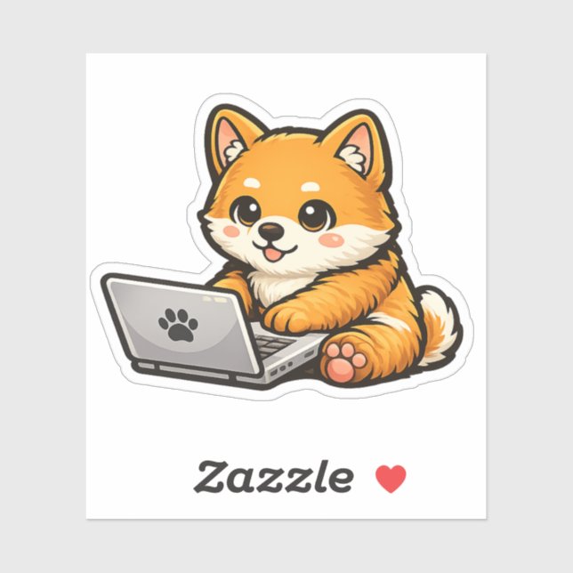 Cute Shiba Inu with Laptop – Cozy Dog Illustration (Sheet)